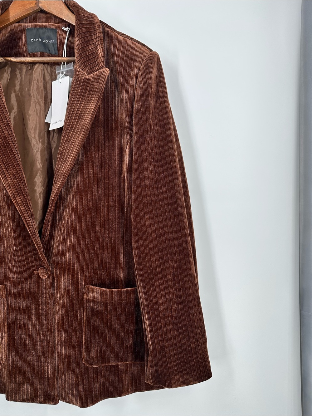 DEAR JOHN Elfi Cappuccino Blazer Brown Classic Corduroy Tailored Blazer Jacket - Picture 7 of 14